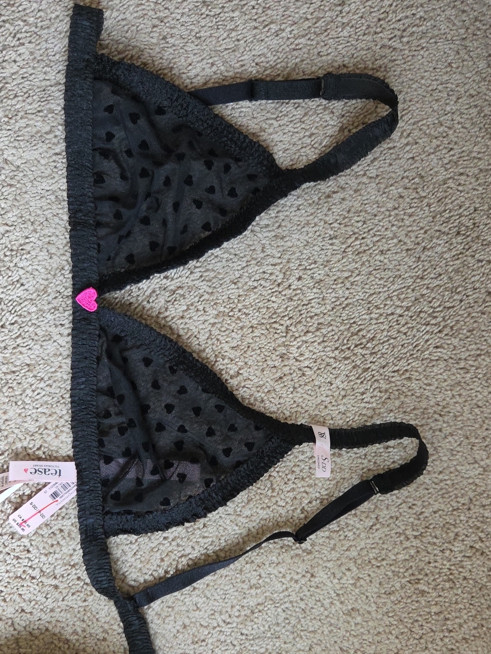 Black Sheer Heart-Print Triangle Bralette - Women's Intimates